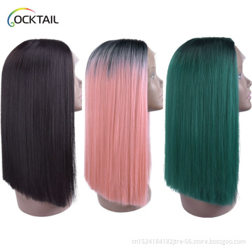 heat resistant lido pink ombre color silky straight wig colorful middle part synthetic hair bob lace front wig